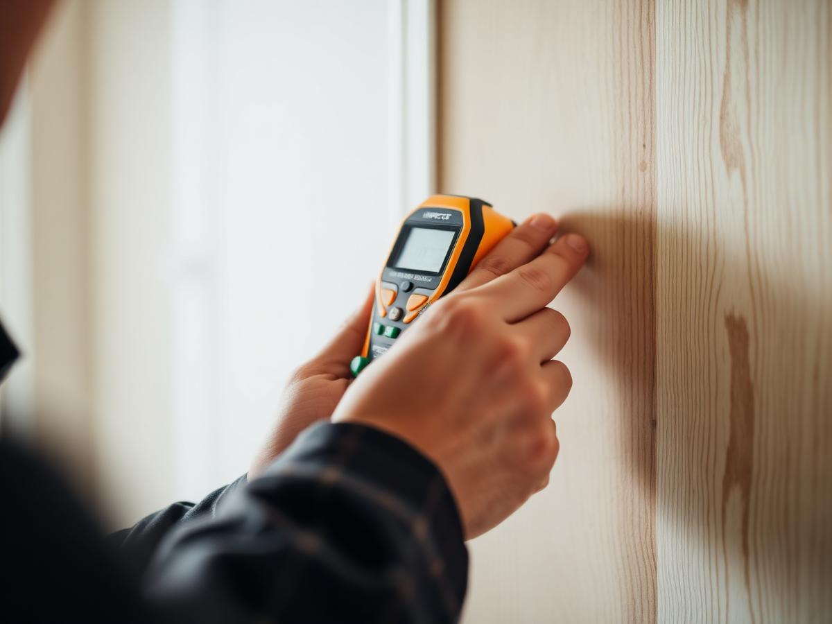 Inspector checking a wall for moisture